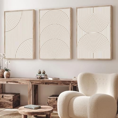 Beige Neutral Canvas Wall Art Boho Minimalist Line Painting Mid C...