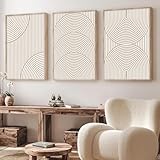 Beige Neutral Canvas Wall Art Boho Minimalist Line Painting Mid Century Geometric Prints Boho Neutral Wall Art Abstract Beige and White Line Painting for Living Room Bedroom Office 16x24inch No Frame