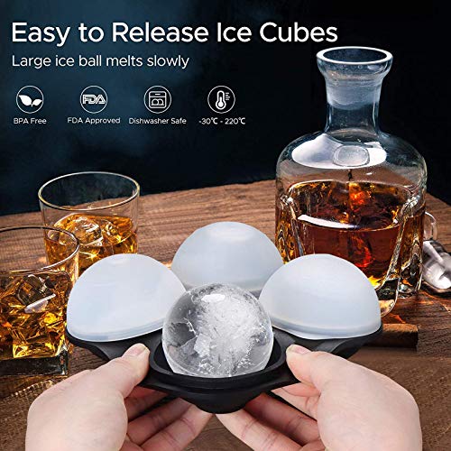 Honyao Ice Cube Trays, Ice Cube Maker, Silicone Sphere Ice Ball Maker With Lid For Whiskey Cocktails Bourbon, Round Ice Cube Mold Reusable And Bpa Free (Set Of 2)-4 X 2.5 Inch #TOP1