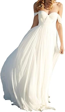 a line Beach Chiffon Wedding Dress Empire Waist Off The Shoulder Long Bridal Gown Dresses for Women