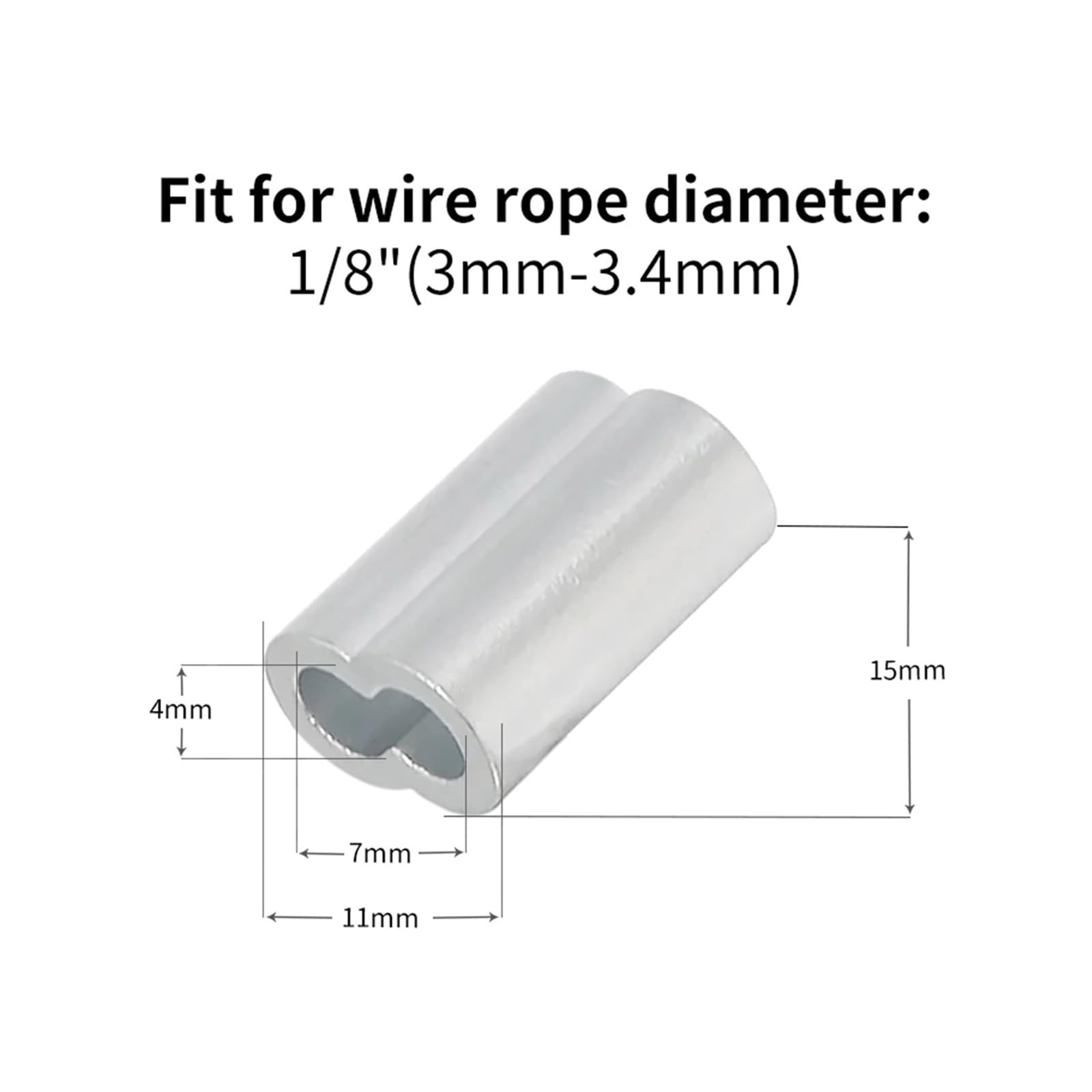 Clip con manicotto a crimpare in alluminio, Confezione da 50 manicotti di crimpatura for cavi metallici a doppio foro in alluminio, argento M1-M6(M6)