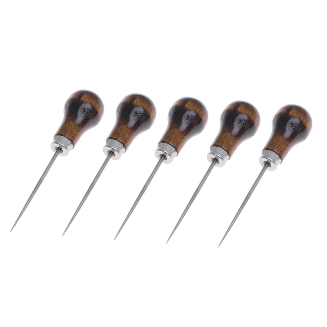 Uonlytech Wooden Handle Scratch Awl Set for Leather Craft 5-Piece Scribe Tool Kit Needles for Sewing and DIY Projects