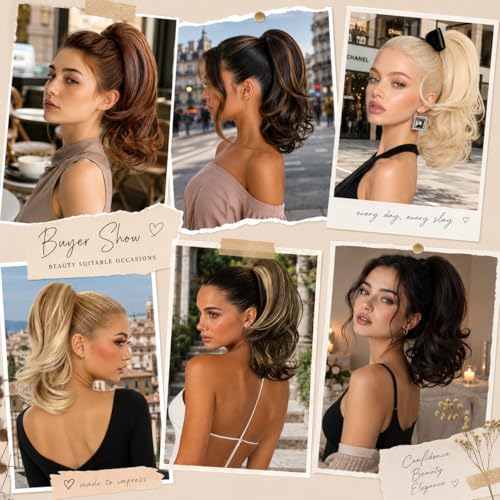 ZQIAN BEAUTY 14 Inch Blonde Ponytail Extension, Clip on Ponytails for Women