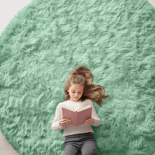 OLANLY Mint Green Round Rugs for Bedroom - Machine Washable,