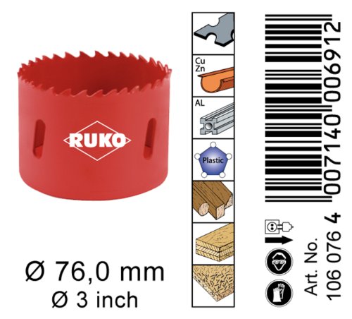 Ruko 106076 High Speed Steel Bi-Metal Hole Saw, 3" #TOP2