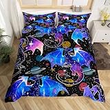 Feelyou Galaxy Dragon Bedding Set Outer Space Starry Sky Duvet Cover Set for Kids Boys Girls Jungle Animals Dragon Comforter Cover Colorful Decor Quilt Cover Bedroom Collection 2Pcs Twin Size