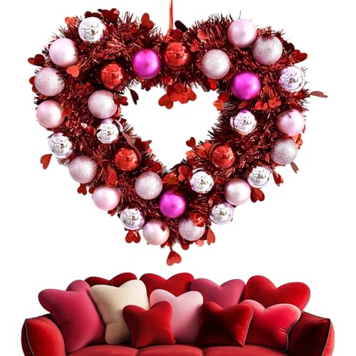 Couronne de la Saint-Valentin en cœur brillant 31x36 cm pour décoration de porte