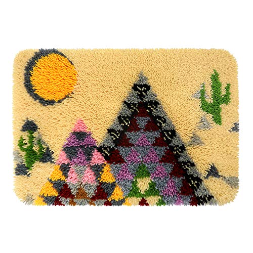 Image of Latch Hook Rug Kits, Kids Adults Carpet Embroidery Set Beginners Cross Stitch DIY Crochet Needlework Crafts Kits with Yarn, Crochet Hook and Gift Box, Desert Pyramid Pattern Printed 24X16 inches