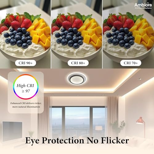 Image of LED Ceiling Light 50W - Black Round Panel, 3 Color Modes, Eye Protection, CRI ≥97, 20cm for Bedroom | Studyroom | Corridor