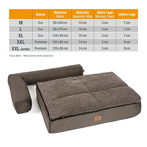JAMAXX Premium 4-in-1 Hunde-Sofa - Orthopädische Couch mit Memory Visco Schaumstoff, abnehmbare Polster, Extra-Dicke Polsterung, Wechsel-Bezug, Waschbar, PDB3015 (L) 110x80x10 ECO braun