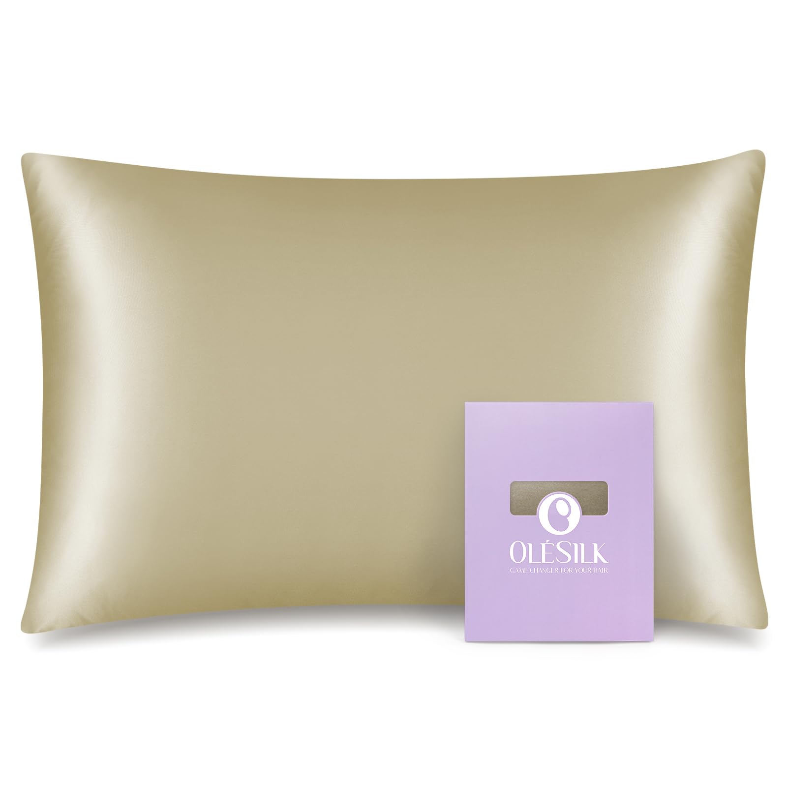 OleSilk 100% Mulbery Silk Pillowcase with Hidden Zipper for Hair and Skin Beauty,Both Sides 19mm Charmeuse Gift Box - Taupe, Toddler โ image 1
