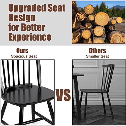Image of COSTWAY Windsor Dining Chairs Set of 2, Mid-Century Modern Wood Chairs w /Spindle Back & Reinforced H-Shaped Legs, Farmhouse Armless Kitchen Chair for Living Dining Room, Restaurant (Black)