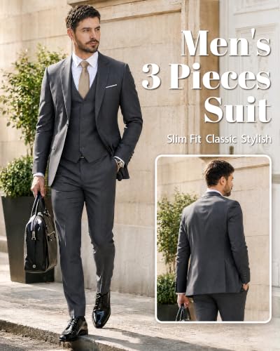 Image of MY'S Men's Suit Slim Fit One Button 3-Piece Suit Blazer Dress Business Party Jacket Vest & Pants