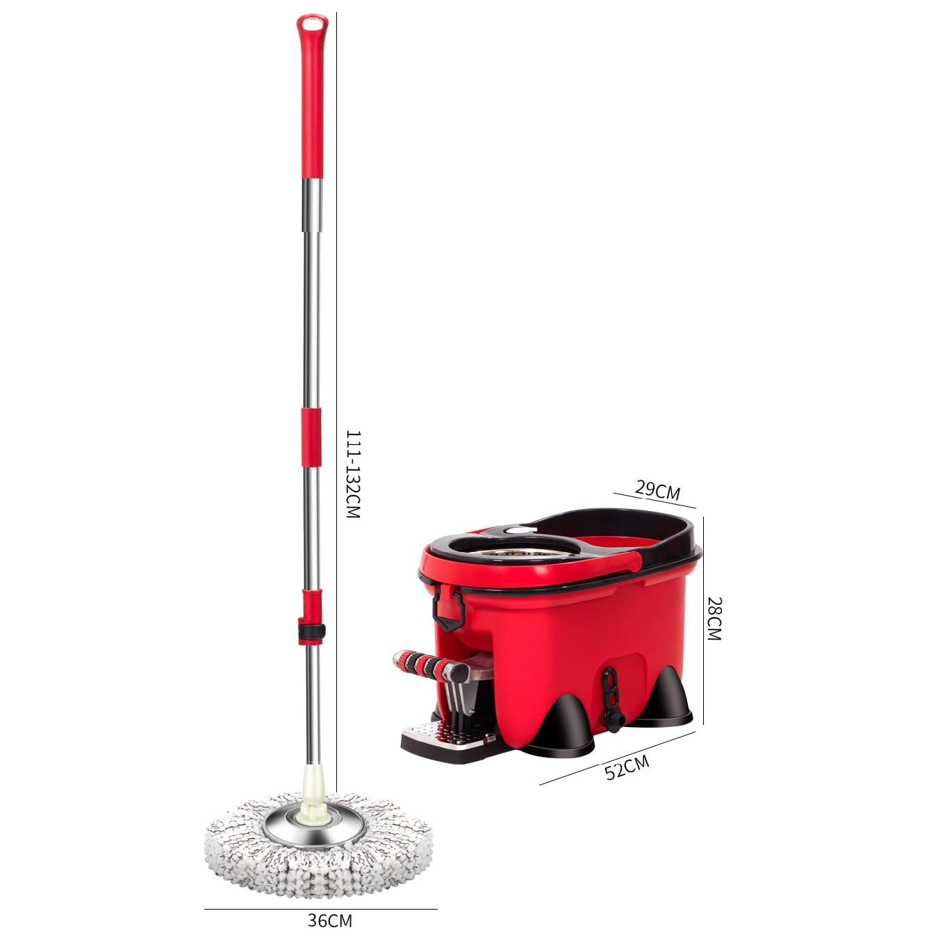 Wischmopp Set Mit Eimer Und Fußpedal, Bodenwischer Set Mit 4 Mikrofaser Bezug, Putzeimer Mit Wischmop Pedal-Schleuder, Wischmopp Komplett Set Für Bodenreinigung, Rot