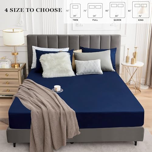 Image of 100% Waterproof Mattress Protector | Permium Cotton Mattress Skin Friendly Bed Cover | Breathable & Non-Allergenic Ultra Soft Elastic Fitted Bed Protector | 78x36 Inch, Single, Blue