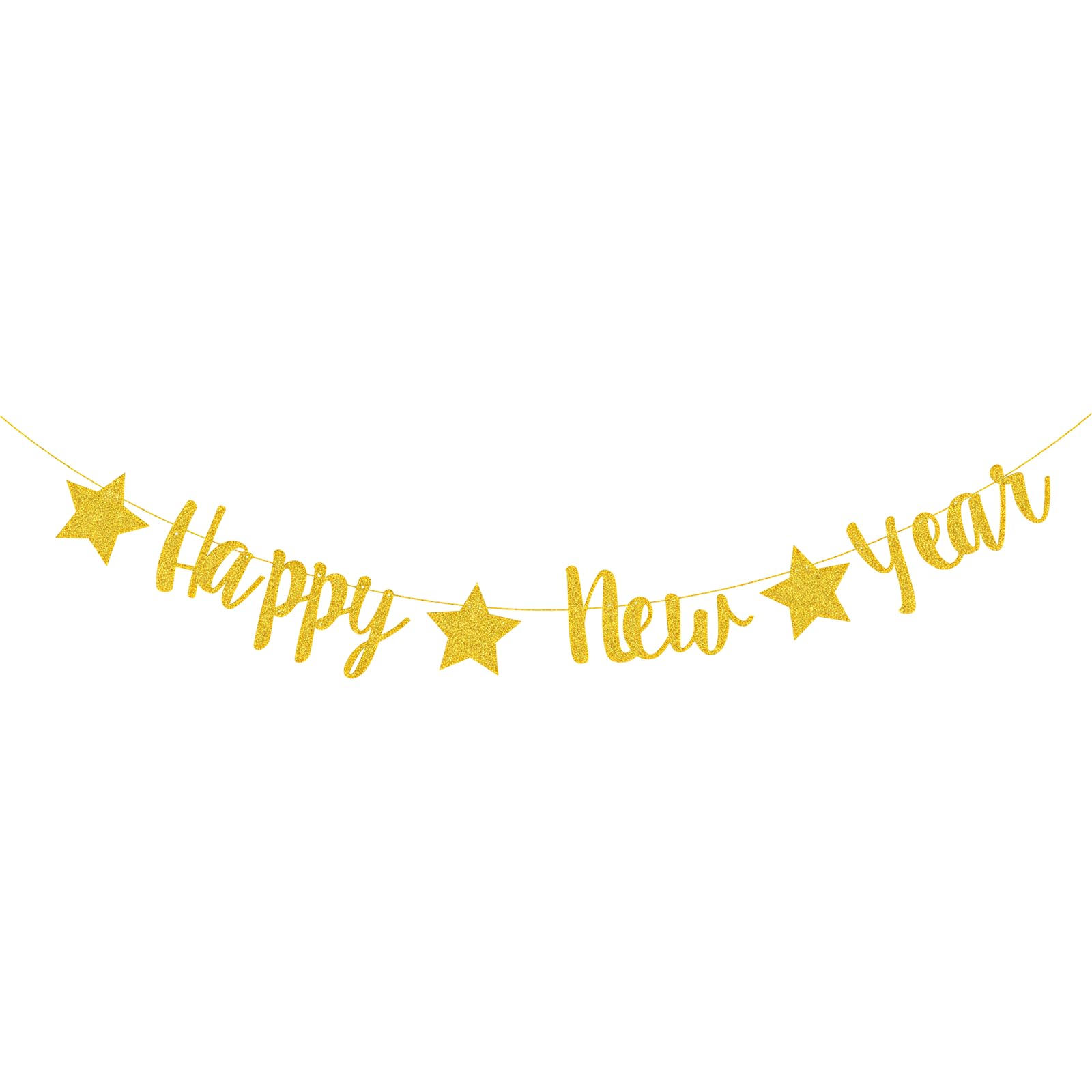JNAWA Happy New Year Bunting Banner Gold Glitter Glowing New Year's Eve Party Background Star Outdoor Holiday Supplies for Indoor and Outdoor
