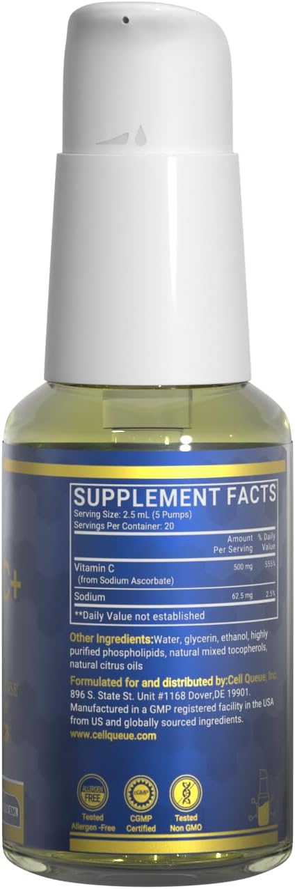 Liposomal Vitamin C 500mg Liquid – Immune Support Supplement with Superior Absorption – Antioxidant for Collagen Production, Gentle on Stomach, Vegan & Non-GMO, 1.7 fl oz