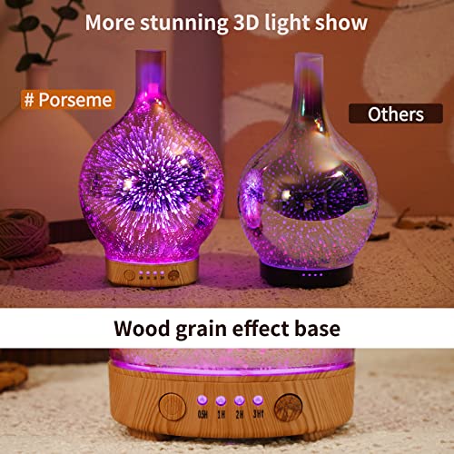 Porseme Rose Gold Essential Oil Diffuser 3D Glass Aromatherapy Ultrasonic Humidifier, Waterless Auto-Off, Timer Setting, Bpa Free, Air Refresh For Home Hotel Yoga Leisure Spa Gift 100Ml #TOP2