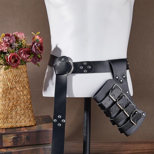 Image of GORGECRAFT Medieval Sword Holder Faux Leather Sheath Frog Waist Belt Retro Renaissance Adjustable Black Belt Sword Dagge