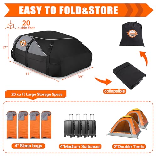 Image of Sailnovo Rooftop Cargo Carrier roof Bag, 20 Cuft fit Cars with /Without Rack