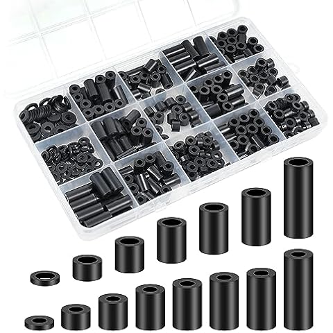 Spacers, Nylon Spacer, Plastic Spacers Assortment Kit, 345 Pcs Electrical Outlet Screw Spacers, M3 M4 Black Round Spacers Unthreaded for Electrical Screws, Switch and Receptacle Cover