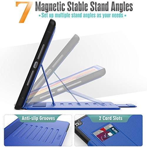 SEYMAC Case for iPad 10.2 (9th/8th/7th generation), Slim Auto Sleep/Wake Magnetic Smart Cover with Multi-angle Stand, Card Slots, Pencil Holder,Shockproof Protective iPad 10.2 Case kids (Blue)