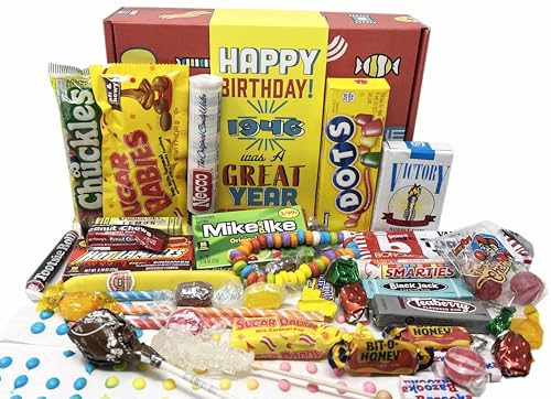 RETRO CANDY YUM ~ 1946 Retro Childhood Candy Gift Basket Box Assortment for 80th Birthday...