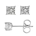 Authentic 925 Sterling Silver 2.00 Carat Princess Square Diamond Cubic Zirconia Stud Earrings. 1.00 Carat Each Stone