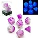 Bescon Two Tone Glowing Polyhedral Dice 7pcs Set Frosty Amethyst, Luminous RPG Dice Glow in Dark, DND Role Playing Game Dice