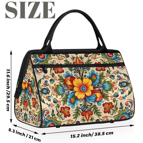 Watercolor Flowers Tribal Print Gym Bag for Women Men Travel Sports Duffel Bag with Trolley Sleeve Waterproof Sports Gym Bag Weekender Overnight Bag Carry On Tote Bag for Travel Gym Sport2