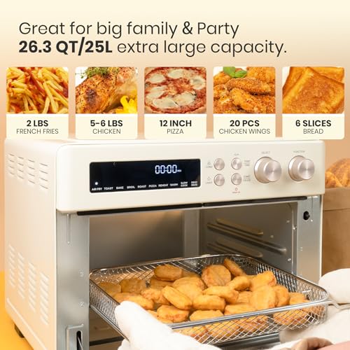 Retro-Style-Infrared-Heating-Air-Fryer-Toaster-Oven-Extra-Large-Countertop-Convection-Oven-10-in-1-Combo-6-Slice-Toast-Enamel-Baking-Pan-Easy-Clean-with-Recipe-Book-Cream-Color