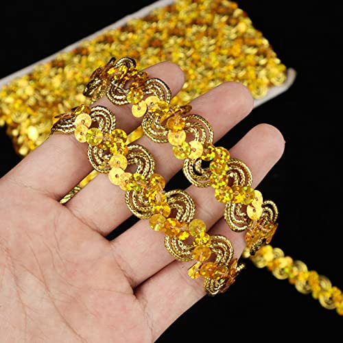 Glitter Sequin Trim Reba Ric Rac Scalloped Edge Braid Sequin Braid Trim For Sewing Craft, Dress, Hat Bag, Costumes（7 Yard, Gold） #TOP2