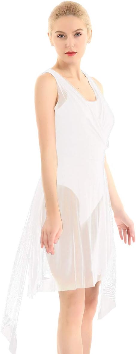 Lyrical Women Modern Contemporary Dance Costume V-Neck Split Tulle Skirt Flowy Overlay Dress
