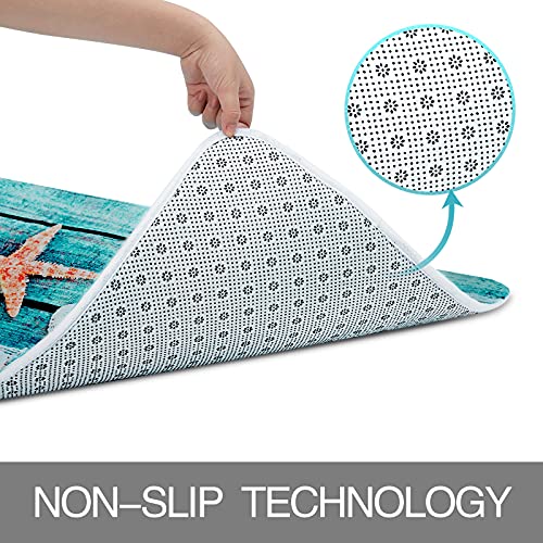 2' X 6' Flannel Starfish Seashell Wood Bathroom Carpets Rugs Bath Mat Bath Rugs Anti-Slip Kitchen Mats Bathroom Mat Bathroom Carpets (Red Starfish) #TOP3