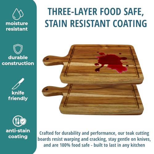 Tabla de cortar de madera de teca EcoDecors 39x21 cm con asa miniatura 3