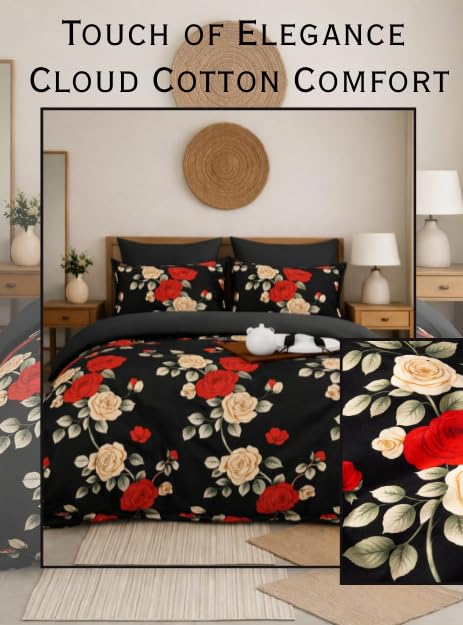 Image of DECORUM Cloud Cotton Double Bedsheet Floral Print with 2 Pillow Covers | 244 TC | Ultra Soft Feel | Premium Comfort | Breathable & Skin Friendly | for Bedroom (90 x 90 Inches)