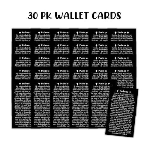 Psalms 91 Bible Verse Wallet Card in Black | 30pk 2x3.5” Prayer Card Umbrella of Protection Shelter Whoever Dwells Rest in Shadow Poster Art Bracelet Driving Keychain First Time Drivers Angel2