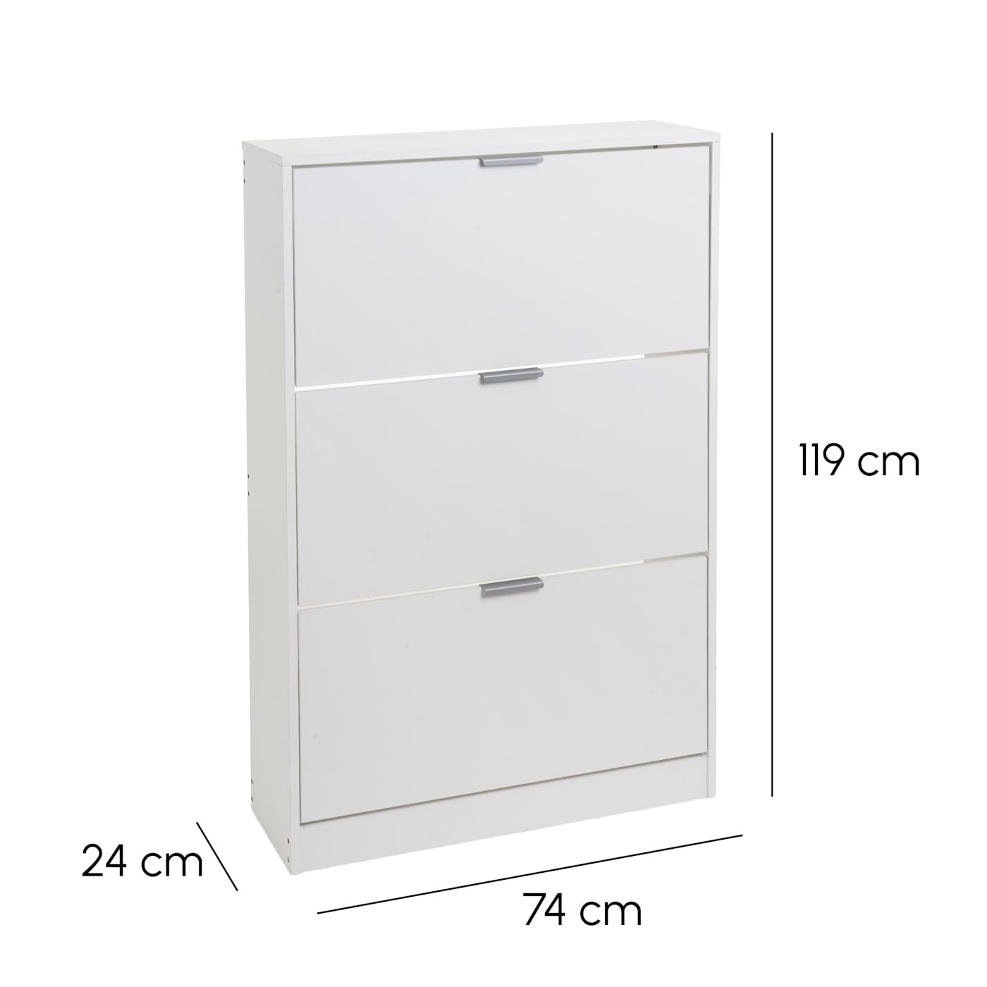 Zapatero estrecho color blanco de 3 puertas de 74x24x119 cm para 18 pares