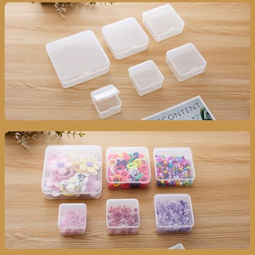 Image of 17 Pieces Square Empty Mini Clear Plastic Storage Box, 2.95x2.95x1.38 in | Hinged Lids, For Small Items, For Craft Projects