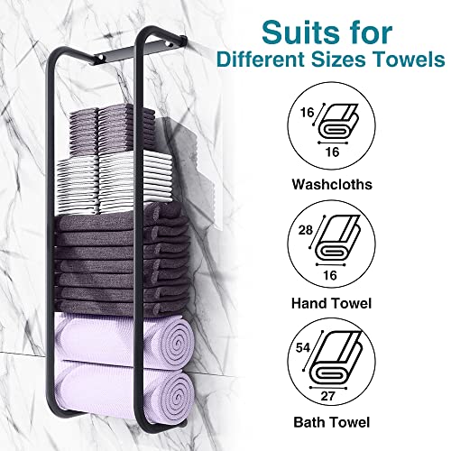 Towel Rack Wall Mounted, Bathroom Towel Storage, Stainless Steel Towel Racks For Bathroom, Bath Towel Holder Organizer For Folded Large Towel Washcloths, Easy To Install, Black #TOP4
