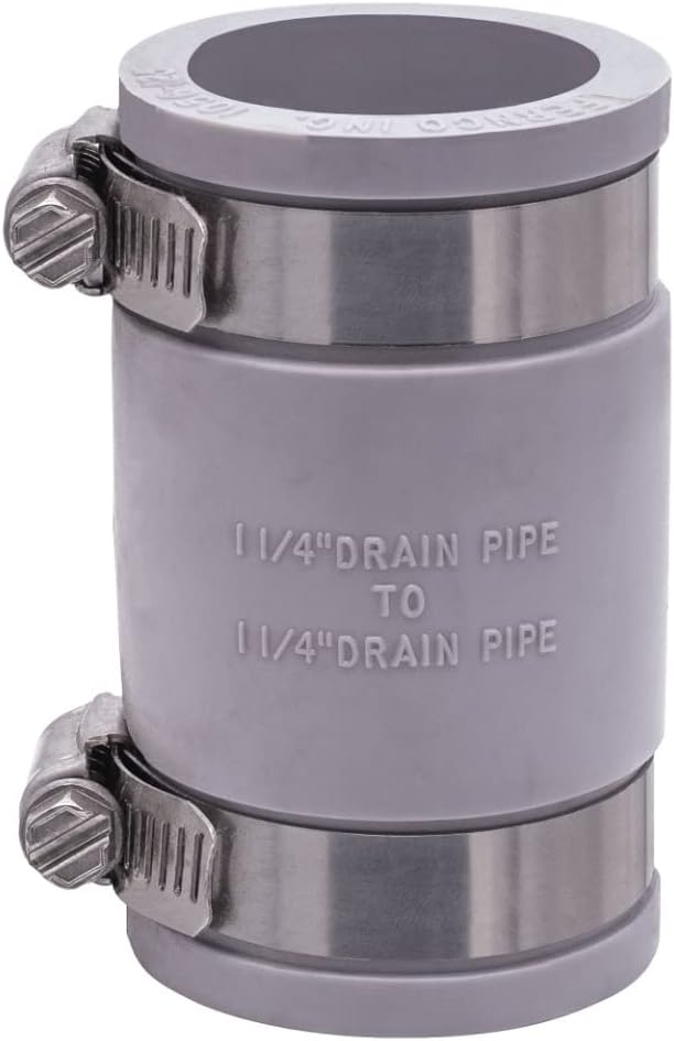 Fernco 1056-125 1-1/4-in. Flexible PVC Pipe Coupling for Cast Iron and Plastic Plumbing Connections in Gray