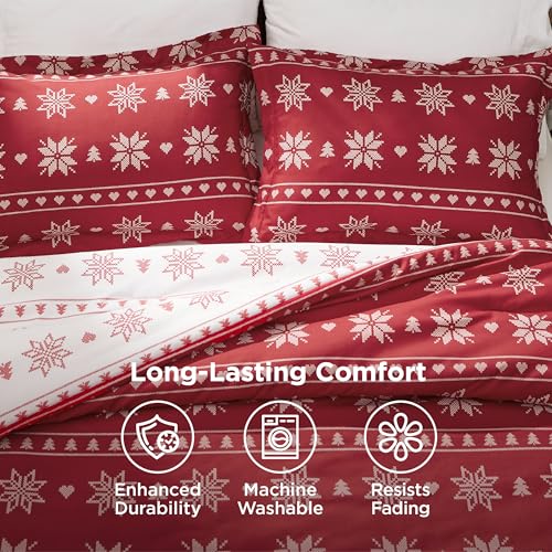 Image of Bedsure Christmas Comforter Set Queen - Christmas Bed Set with Snowflakes, Soft Bedding for Holiday, 3 Pieces, 1 Soft Snowflake Printed Comforter and 2 Pillow Shams