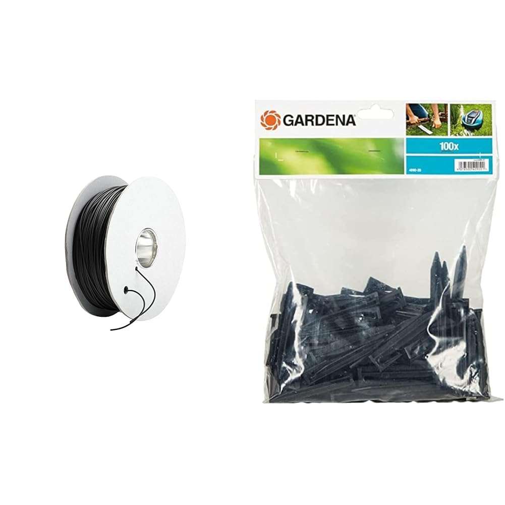 GARDENA - Cable peripherique Robots - 150m & Gardena Cavaliers : Accessoires pour tondeuses, Jeu de 100 Cavaliers pour câbles périphériques