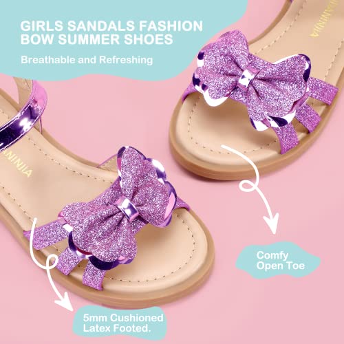 Image of PANDANINJIA Girls Sandals, Open Toe Cute Bow Princess Girls Flats, Sparkly Summer Dress Shoes Sandals for Toddler /Little Kid /Big Kid