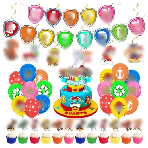 Tomicy Paw Dogs Patrol, födelsedagsdekorationsset, Paw Dog Patrol, partytillbehör, tårtor, hundar latexballonger, banderoll, hängande virvel, Paw Dog Patrol, tema, födelsedagsfest, dekorationer