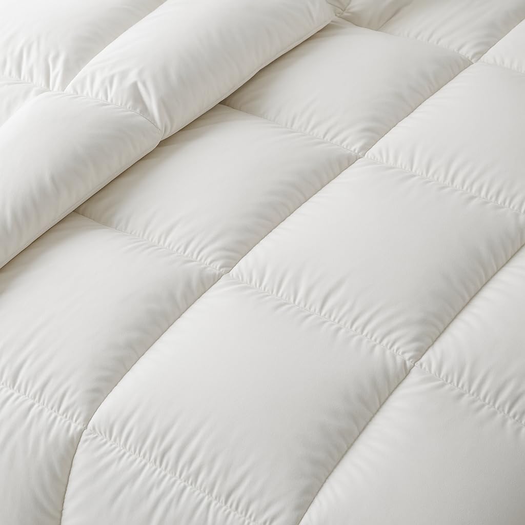 1 Piece Ultra Soft Microfiber Comforter, All Season 300 GSM Down Alternative Quilt, Lightweight Cozy Quilted Bedding, Full 82" x 86", White Solid