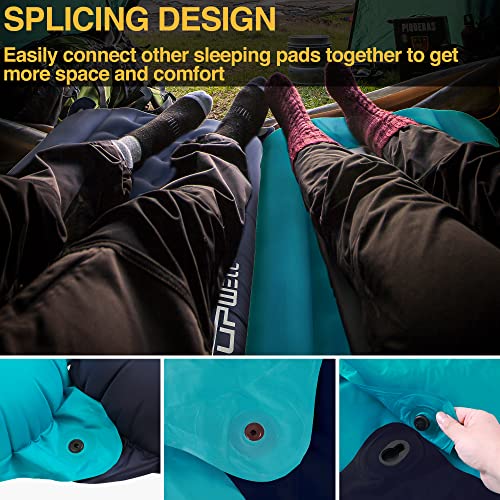 Upwell Sleeping Pad For Camping, 6 Inch Thick Self Inflating Sleeping Mat With Pillow & Built In Foot Pump - Extra Wide Camping Air Mattress - Ultimate For Backpacking, Hiking, Traveling, Peacock Blue #TOP4