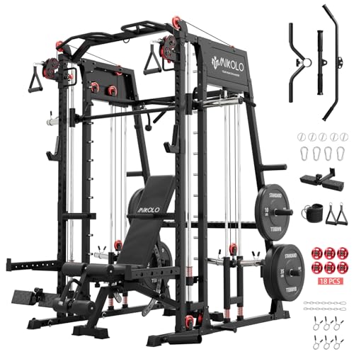 Mikolo Smith Machine, 2200lbs Squat Rack with LAT-Pull Down System & Cable Crossover Machine, Power Rack and Packages (BPRO230HPHGP)
