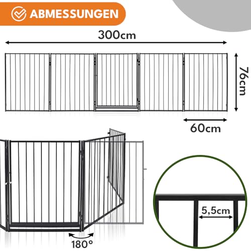 KRUMAD Kaminschutzgitter Baby 300 cm – Ofenschutzgitter für Kinder & Haustiere – Flexibles Kinderschutzgitter aus Metall mit Tür, Klappbar & Stabil – Absperrgitter für Kamin, Ofen & Treppe