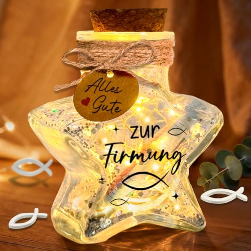 Leboria Firmung Geschenke Mädchen Junge Kreative Geldgeschenke Verpackung FirmungLED Flaschenlicht mit Korken in Sternform als Tischdeko & Deko